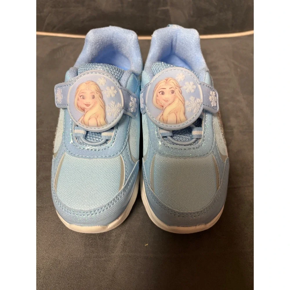 Disney Frozen Elsa Olaf Light Up Sneakers Girls Blue Glitter Shoes Size 10